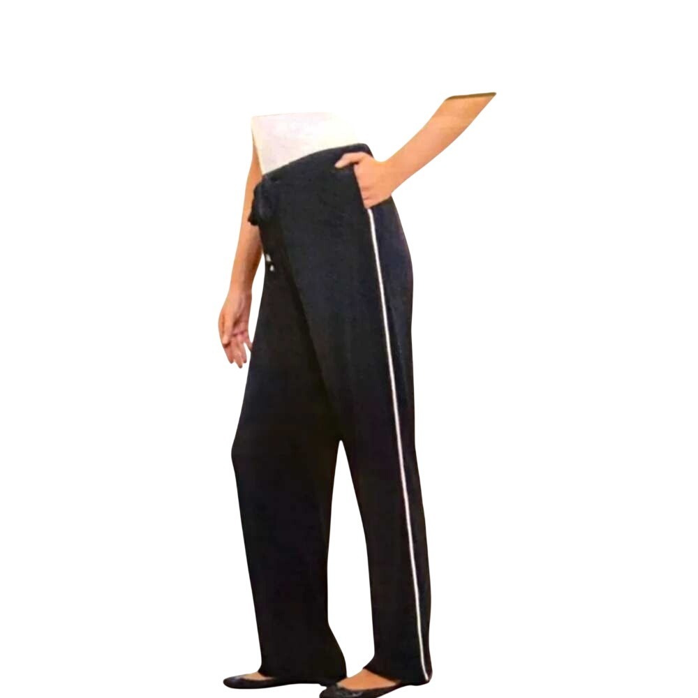Company Ellen Tracy Wide Leg Pants  Medium Black White Side Stripe Drawstring